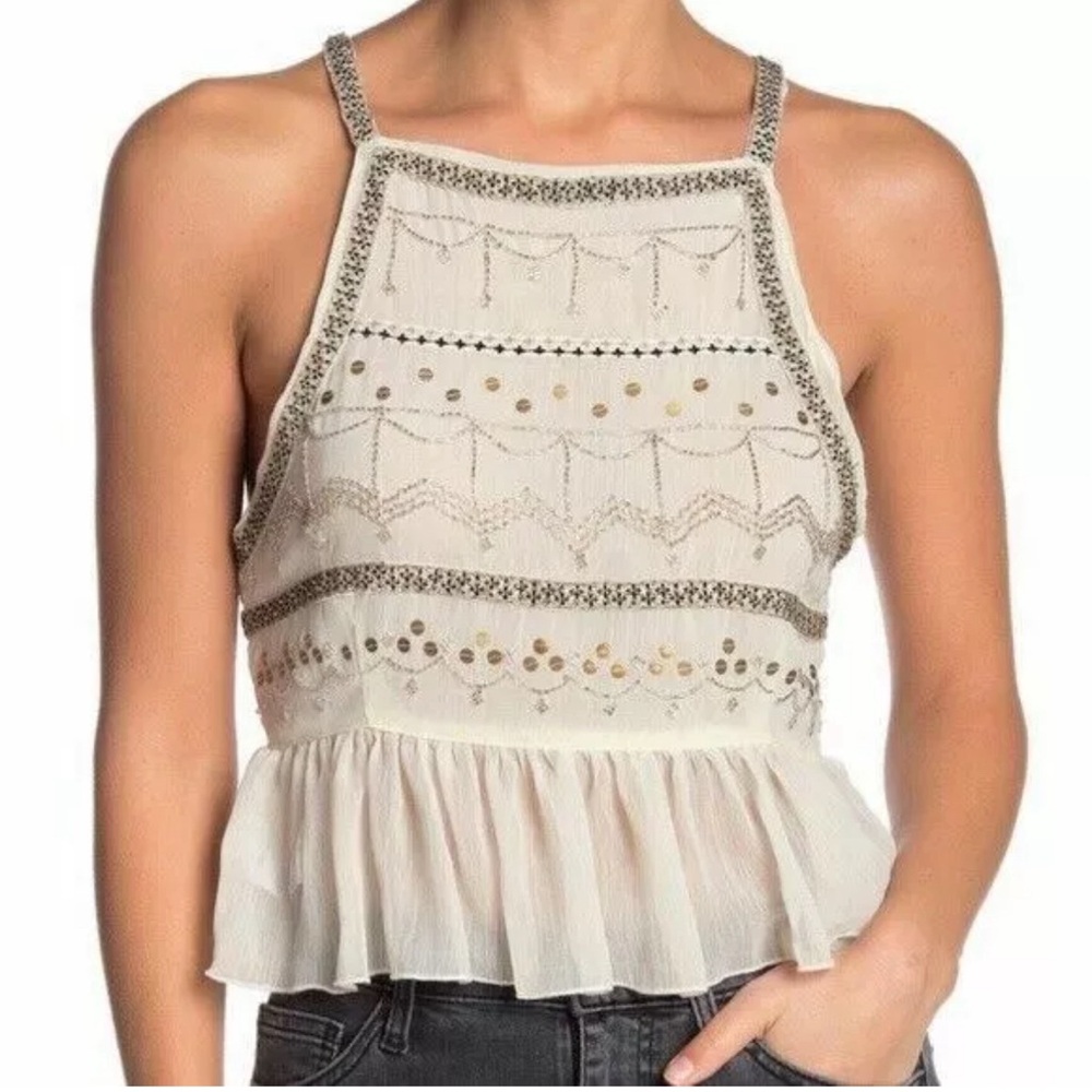 Free People Womens Camille Sheer Embellished Cami Size Medium